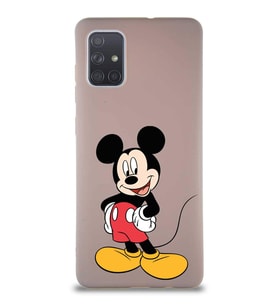 Samsung Galaxy A71 Soft Premier Kapak Mickey Mouse-E Tasarımlı Silikon Kılıf - Pudra (Şeffaf)