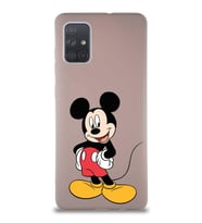 Samsung Galaxy A71 Soft Premier Kapak Mickey Mouse-E Tasarımlı Silikon Kılıf - Pudra (Şeffaf)