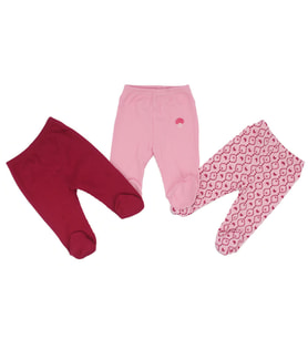 Kız Bebek Fuşya Pembe Kalp Desenli 3'lü Tek Alt Set