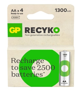 GP ReCyko 1300 AA Kalem Ni-Mh Şarjlı Pil, 1.2 Volt, 4'lü Kart (Gri)