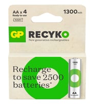 GP ReCyko 1300 AA Kalem Ni-Mh Şarjlı Pil, 1.2 Volt, 4'lü Kart (Gri)