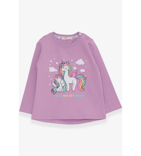 Breeze Kız Çocuk Sweatshirt Sevimli Unicorn Baskılı 1-4 Yaş, Eflatun