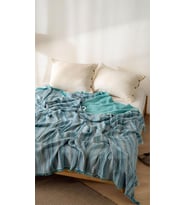Boho Çizgili Yatak Örtüsü 4 Katlı Müslin%100 Pamuk Yumuşak Lüks Yazlık Pike Çift Kişilik Battal Boy 240x260 cm (Mavi)