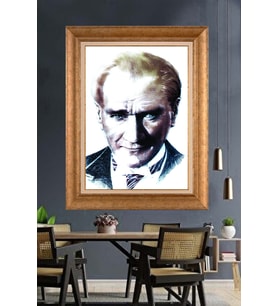 Altın Varaklı Çerçeveli Paspartulu Atatürk Tablo nh335 (Gold)