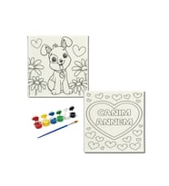 Okul Etkinliği-2'li Tuval Boyama Seti. 20x20 Cm Uv Baskı 6 Akrilik Boya 1 Fırça-model-242