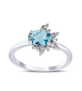 0.95 Karat Mavi Topaz Pırlanta Yüzük