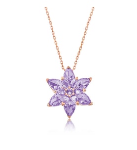 Gümüş Rose Lila Lotus Çiçeği Kolye