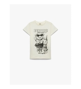 Koton Ayıcık ve Tavşancık Baskılı Ekru Kız Çocuk T-Shirt 6SKG10338AK