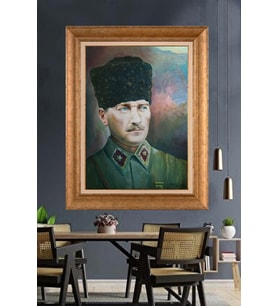 Altın Varaklı Çerçeveli Paspartulu Atatürk Tablo nh189 (Gold)