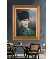 Altın Varaklı Çerçeveli Paspartulu Atatürk Tablo nh189 (Gold)