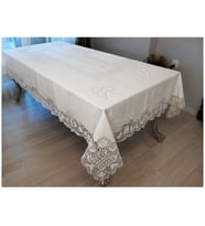 Keten Nakışlı Angles Lazer Kesim Masa Örtüsü 170x225cm