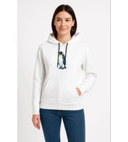 Oversize Hoodie - Sırt Baskılı Survivor Penguin Temalı, Felsefi Yazılı Kapüşonlu Sweatshirt - Beyaz