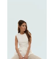 Kolsuz Denim Bluz Bisiklet Yaka Fitted Kalıp Yazlık Şıklık Profesyonel Görünüm Yüksek Kalite (Ekru)