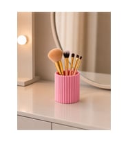 Pembe Çizgili Makyaj Fırçası ve Kalemlik Organizer, 8x10 cm, PLA 3D Baskı