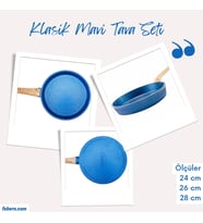 Febern Premium Bio Granit Alüminyum Döküm Nisch Tava Seti (Klasik Mavi-Açık Ahşap Kulp)