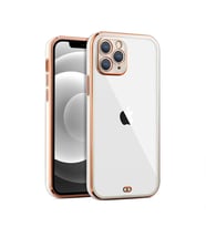 iPhone 11 Pro Max 6.5inç Gold Çerçeve Kamera Korumalı Bumper Kılıf (Beyaz)