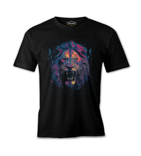 Lion Head Roaring with Different Colors Siyah Erkek Tshirt