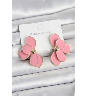 Pembe Mineli Lotus Model Pirinç Kadın Küpe - TJ-BKP11733
