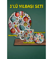 Yılbaşı Temalı 3'lü Mousepad Kupa ve Bardak Altlığı Seti