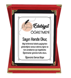 Edebiyat Öğretmenine Hediye İsim Baskılı Plaket - Öğretmenler Günü Hediyesi (Kırmızı)