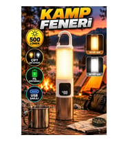 500 Lümen USB Şarjlı LED Kamp Feneri – Çift Işık Kaynaklı ve Pil Göstergeli
