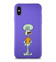 Apple iPhone XS Soft Premier Kapak Squidward Dokunaç Tasarımlı Silikon Kılıf - Mor (Şeffaf)