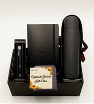 Siyah Defter & Deri Kılıflı Siyah Termos & Siyah Roller Kalem Hediye Seti