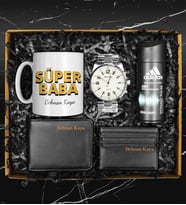 Babalar Gününe Özel Adidas Deodorant & Metal Kordon Saat & Kişiye Özel Tasarım Kupa & Cüzdan & Kartvizitlik Hediye Seti