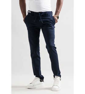 Ecer Slimfit Beli Lastikli Ve İplikli Çizgili Pamuklu Kışlık Kumaş Erkek Jogger Pantolon (Lacivert)