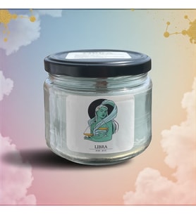 Terazi Burcu (Libra) Kavanoz Mum – Gül & Vanilya Kokulu - Ahşap Fitilli (Su Yeşili)