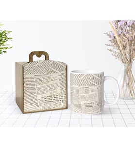 BK Gift Kişiye Özel Ahşap Kutuda Retro Newspaper Tasarımlı Beyaz Kupa Bardak-2