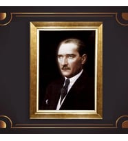 Özel Seri Paspartulu Çerçeveli Atatürk Tablo l380 (Gold)