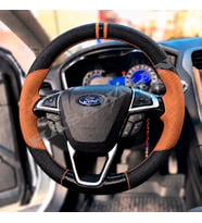 Ford S-Max Mk2 Dikme Direksiyon Kılıfı Delikli Deri Parlak Siyah Taba Detay Çift Yüzük ve Dikiş 2015-2023