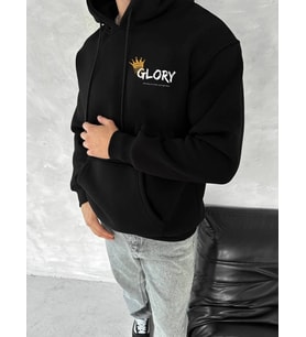 Kışlık Üç İplik Kapşonlu SweatShirt - Siyah
