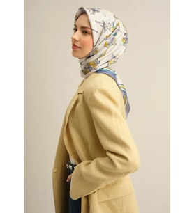 Armine Sura İpek Eşarp 9316-83 Beyaz Karışık Desen