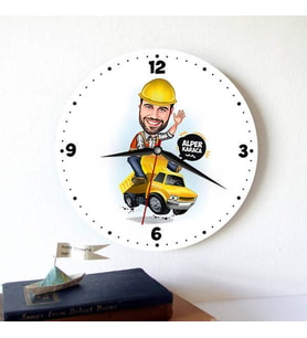 İş Makinesi Operatörü Erkeğe Hediye Kişiye Özel Karikatürlü Duvar Saati