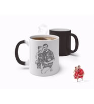 BK Gift Kişiye Özel Tam Boy Karakalem Baba ve Kız Karikatürlü Sihirli Kupa Bardak-1 (Beyaz)