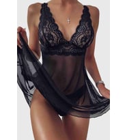 Şık Tül Dantel Gecelik Babydoll Takım (ATLANTİK-SOHO ANTRASİT)