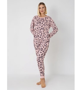 Dofi Kadın Leopar Desenli S-XL Pijama Takımı - Pembe