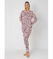 Dofi Kadın Leopar Desenli S-XL Pijama Takımı - Pembe