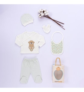 Sarebaby Anne Eli Serisi Unisex Organik Hastane Çıkışı 5'Li Set (Ekru)
