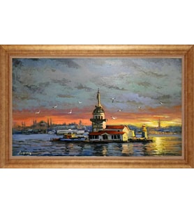 Çerçeveli Paspartulu Manzara Tablo bm1831 (Gold)
