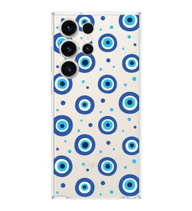 PrintiFy Samsung Galaxy S23 Ultra ile Uyumlu 1mm Slim Fit Nazar Boncuğu 1 Baskılı Şeffaf  Kılıf
