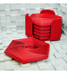 3D Baskı Super Fidget Coaster Seti - Altıgen Desenli Bardak Altlığı ve Tutucu-Kırmızı