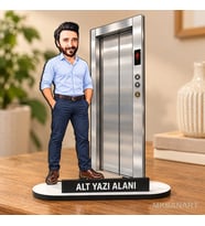 Kişiye Özel Asansör Firma Sahibi Karikatürlü 18 cm MDF Masaüstü Biblo - Masaüstü Hediye