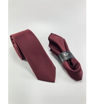 PİERRONİ DÜZ RENK MENDİLLİ KRAVAT BORDO