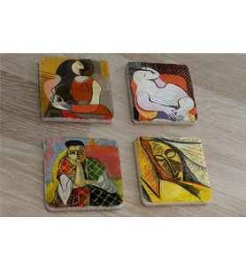 Henri Matisse ve Picasso Kadınları Doğal Taş Bardak Altlığı 4'lü set - Natural Stone Coasters