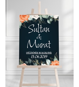 Söz Nişan Düğün İçin 50x70 Karşılama Panosu - Mavi Pastel Tasarımlı 002