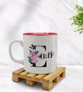 BK Gift Kişiye Özel Harfli İçi Kırmızı Renkli Kupa Bardak Model 1