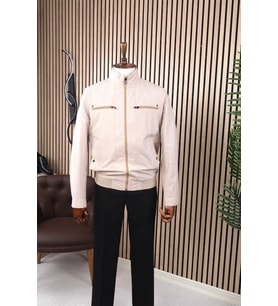 Jan Carlucci Slimfit Beli Lastikli Bej Rengi Yazlık İnce Mont